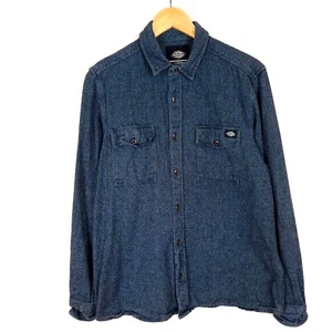 DICKIES Men Shirt Size L Regular Fit Pockets Cotton Spread Collar Blue - Picture 1 of 9