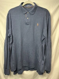 Polo Ralph Lauren Polo Shirt LS Mens Size Large Pima Soft Touch Blue Pony - Picture 1 of 10