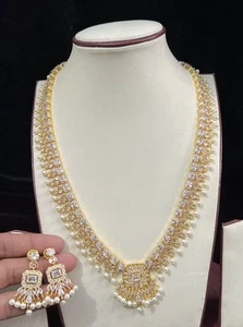 Indian Bollywood Bridal PartyWear Gold Plated Long Neckles Set Weding Women RM27 - Picture 1 of 5