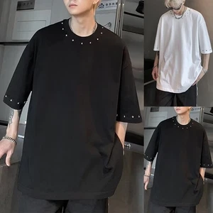 Stylish Korean High Street Loose Fit Men's Round Neck Short Sleeved Top - Picture 1 of 36