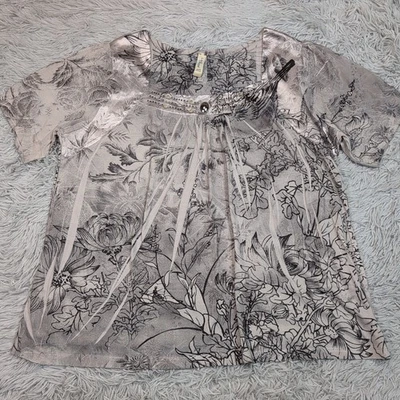 Camisa L.A. Azul Mujer 22 24 Gris Floral Top Ligera Tachonada Informal Cómoda Foto 1 de 4