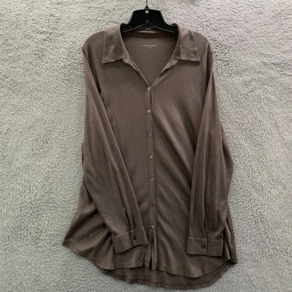 Camisa EILEEN FISHER Mujer Mediana Abotonada Blusa Top Seda Algodón Transparente* Foto 1 de 4