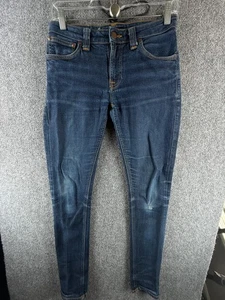 Nudie Jeans Denim Jeans Cotton Skinny Lin Rinsed Open Orange Blue ACTL 27X30 - Picture 1 of 22