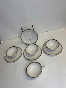 Syrakus China Gräfin Teetassen & Untertassen, 4er Set, Platinrand, 1953-1970 - Bild 1 von 9