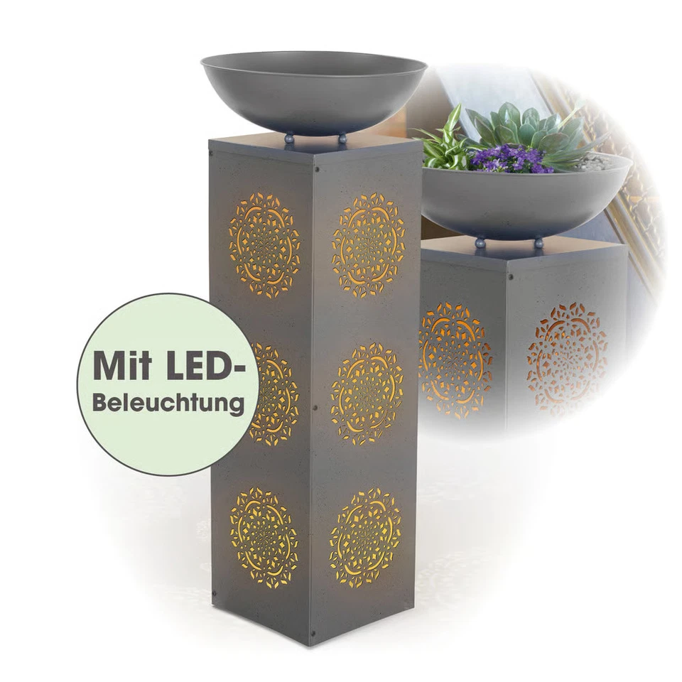 HOBERG XXL Dekosäule mit LED Beleuchtung und Pflanzschale 87cm Stele Beton Optik - Bild 1 von 4