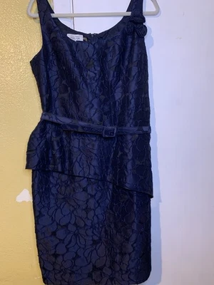 Vestido Rickie Freeman para mujer Teri Jon azul sin mangas talla 12 cinturón Foto 1 de 4