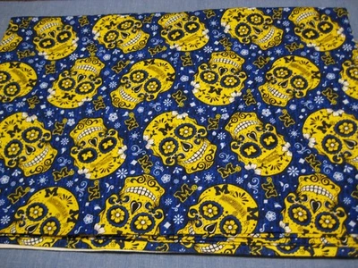 SYKEL #MCHG 1193 FABRIC UNIVERSITY OF MICHIGAN SKULLS LOGOS, 1 3/4 YDS. DECOR - Image 1 of 4