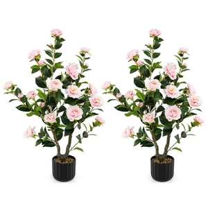 2PCS 38" Artificial Camellia Tree Faux Floral Plant Fake Tree for Decoration - Picture 1 of 9