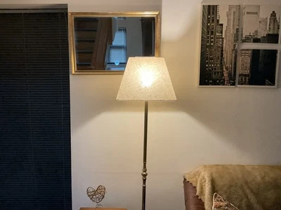 Oro Lámpara de Pie con Natural Imperio Pantalla Elegante Espejo Set Tono 1960’ - Imagen 1 de 4