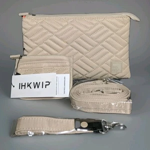 IHKWIP TRIPLE ENTRY QUILETED CLUTCH/WRISTLET/CROSSBODY BEIGE & RFID CARDHOLDER - Picture 1 of 20