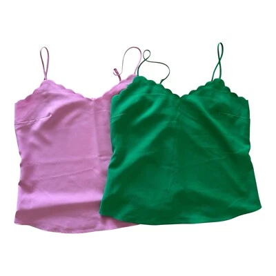 J Crew Pink Green Scalloped Camisole Tank Top Set of Two Size 6 - Image 1 of 4