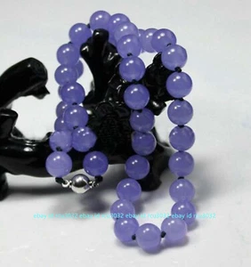 "Collar redondo de cuentas de piedras preciosas púrpura de jade de 10 mm de 18""" - Imagen 1 de 12