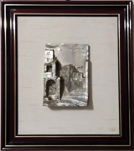 Quadro bassorilievo lamina argento 800 cornice scura 21x28 - Foto 1 di 1