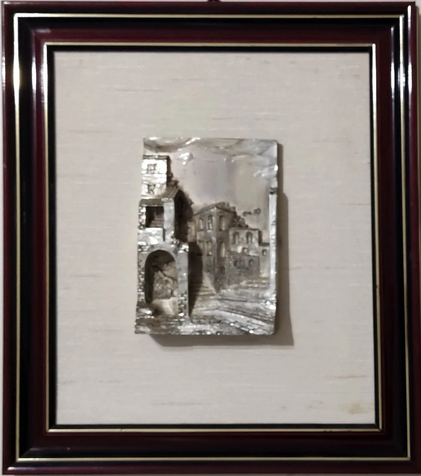 Quadro bassorilievo lamina argento 800 cornice scura 21x28 - Immagine 1 di 1