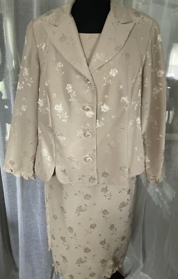 Leslie Fay Business Career Floral Ruffle Hem Women's Dress 2 Pcs Set Sz 18 WP - Image 1 of 4