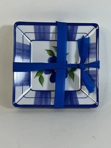 Set of 8 Melamine Ware White & Blue Floral Small 6” Square Plates, Appetizer - Bild 1 von 4