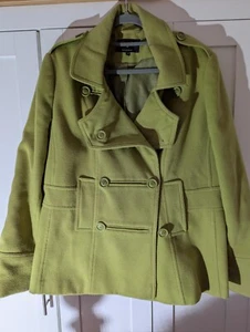 Lime green wool coat double breasted, lined, with free scarf size 18 - Picture 1 of 6