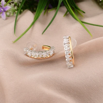 2.01 Ct Lab Grown Pear Diamond Half Hoop Huggie Earrings 18k Yellow Solid Gold - Image 1 of 4