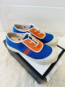 NIB GUCCI Kids Size 36 Sneakers Shoes Blue Orange Web Women Size 6 GG Authentic - Picture 1 of 12