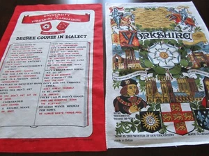 Dos toallas de recuerdo vintage de Yorkshire - frases dialectales en inglés, lugares históricos - Imagen 1 de 3