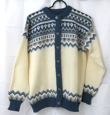 Vintage Dale of Norway Cardigan Sweater 44 Ivory Blue Fair Isle Wool - Image 1 of 4