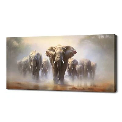 Elephants Family Walking Together Canvas Print I Wild Animals Wall Art  - Image 1 of 4