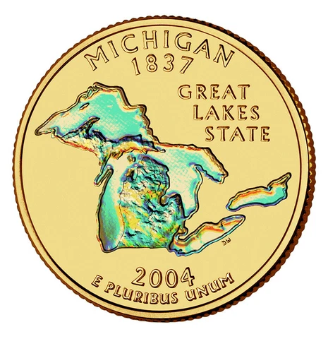 2004 Michigan Quarter 24 Karat Gold layered with Hologram Detail Cover