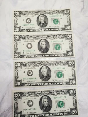 1969 $20.00 Twenty Dollar Bills 4 Notes 1969, A,B,C VERY GOOD CONDITION CRISP - Image 1 of 4