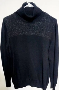 EUC! Daisy Fuentes Black Turtle Neck Shimmery Knit Sweater - Large - Picture 1 of 3