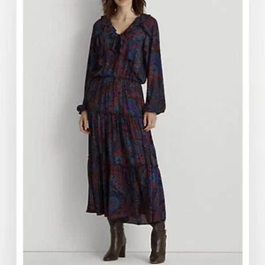 Lauren Ralph Lauren- Women’s Paisley Ruffle Dress - Size 12 - Foto 1 di 13