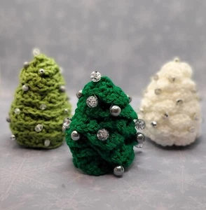 Beaded Christmas Tree Decorations - Set of 3 - Palm Size- Silver & Grey Beads - Picture 1 of 8