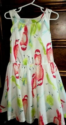 Girls Size 5 Summer Crazy 8 Dress White Peach Green Birds Cotton Lined EUC LN - Image 1 of 3