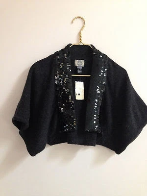 Suéter xale Forever 21 novo com etiquetas S jaqueta poncho lantejoulas cinza preto  - Imagem 1 de 4
