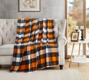 Kate Aurora Autumn Accents Halloween Harvest Plaid Oversized Throw Blanket - Picture 1 of 3