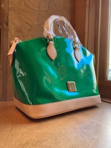 Dooney & Bourke Patent Satchel Double Handle Grass Green Handbag NWT - Picture 1 of 12