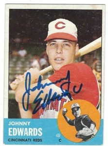 Autographed 1963 TOPPS  #178 JOHNNY EDWARDS Cincinnati Reds Card w/COA - Picture 1 of 1