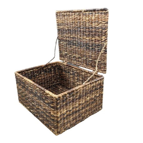 Hold Everything Havana Hinged Box Brown Wicker Storage Basket 11.5" x 6" x 9.5" Cover