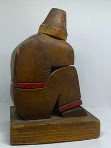 Antiques Vintage Thinking Out Box Statue Wood Hand Crafted Artifact Sculpture 6" - Picture 1 of 8