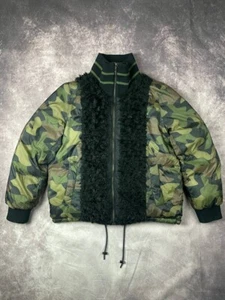 ZADIG & VOLTAIRE Reversible Camo / Black Down Jacket Faux Fur Mens M 2 in 1 - Picture 1 of 9