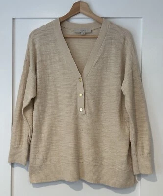 LOFT Beige Khaki Henley Sweater Size S Cotton Nylon - Image 1 of 4