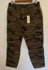sanctuary Linen pants women 30 Medium camo Straight Legs Cargo Green NEW - Picture 1 of 13