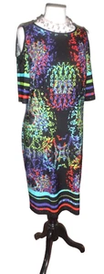 Joseph Ribkoff buntes figurbetontes Glitzer Cold Shoulder Jersey Kleid Gr. UK 16🌺 - Bild 1 von 15