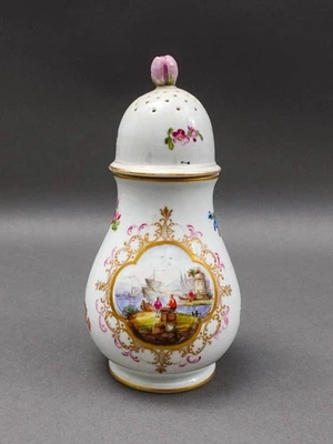 Antique Hand Painted Floral Porcelain Muffineer Sugar Shaker Caster (Read) - Image 1 of 4