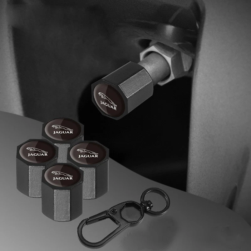 4PCS Car Wheel Tire Air Valve Stem Caps+Keychain Wrench Anti-theft for Jaguar Foto 1 de 1