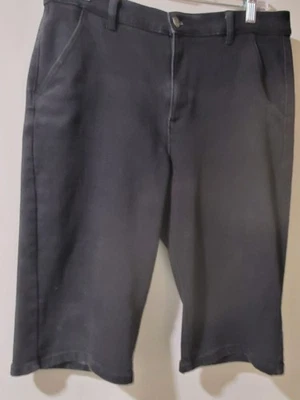 Diane Gilman Size 10 Black Stretch Denim High Rise Bermuda Shorts - Image 1 of 4