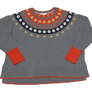 BODEN XL Gray Navy Red Gold Wool Blend Star & Dots Intarsia Sweater CLEAN  - Bild 1 von 12