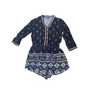 Women’s Kendall & Kylie Romper Aztec Black 3/4 Sleeve V-Neck Medium - Picture 1 of 7