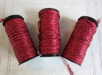 3 Kreinik Metallics #16 Medium Braid #003L RED holographic Thread lot - Image 1 of 4