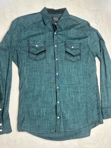 Buckle Black Green Weave Snap Button Long Sleeve Shirt Mens Size XLarge - Picture 1 of 8