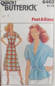 Vintage 70s Womens 6-8-10 Butterick 6468 EASY Button Front Dress or Top Pattern - Picture 1 of 2